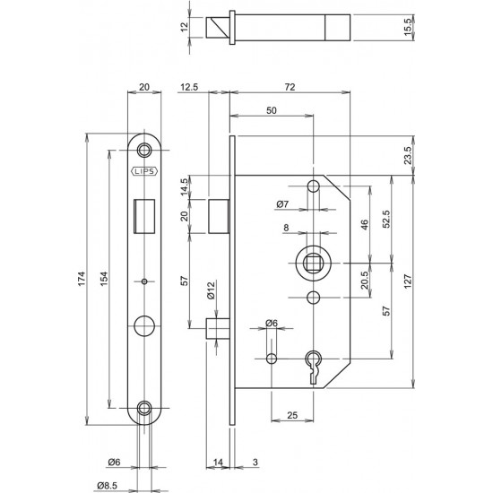 210513U20 KRIMP. DEURSLOT, DM50MM, S57MM, 20X174MM