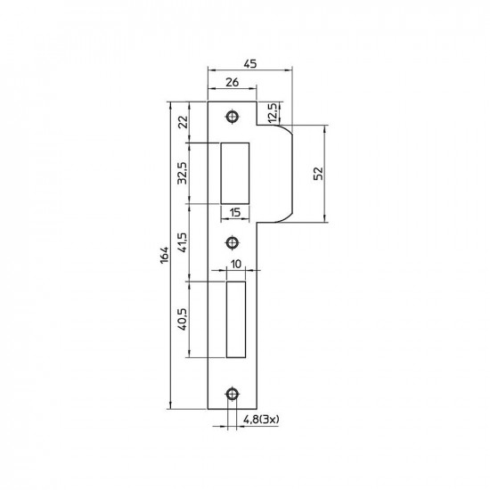 P 549/12/T SLUITPLAAT, STAAL VERZINKT 26X164MM RECHTHOEKIG, STUKSVERPAKKING, DR 1+2+3+4.