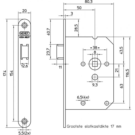 1255/3-50 DR.1+3 LOOPSLOT, DM50, 8MM, VOORPLAAT