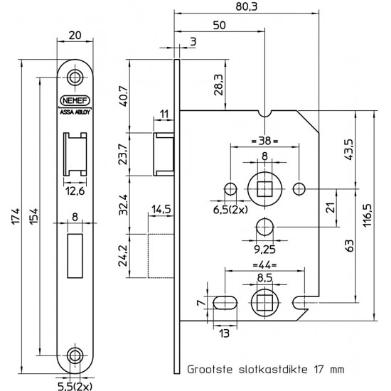 1264/3-50 DR.1+3 BADKAMERSLOT, DM50 WC63MM