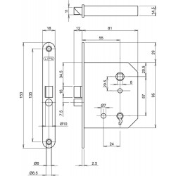 213211U18 PER 60 DEURSLOT, DM55MM, S57MM, VOORPLAAT STAAL GELAKT 18X153MM AFGEROND, PER 60 STUKS VERPAKT, DR 1+3/2+4.