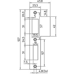 P 1266/5/T SLUITPLAAT, MESSING 23X127.3MM RECHTHOEKIG,