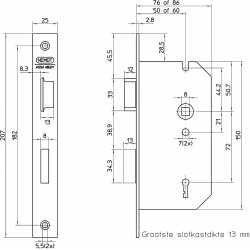 66/2-50 DR.2+4 DEURSLOT, DM50MM, S72MM, KRUKGAT 8MM, VOORPL