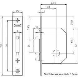 608/5-40 SCHUIFDEURSLOT, DM40MM, VOORPLAAT MESSING 25X153MM