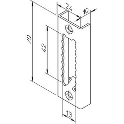 U 1446/12/T SLUITPLAAT, STAAL VERZINKT 70X24-10MM RECHTHOEKIG, DR 1+2+3+4.