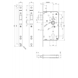 242617U2060-1 CENTRAALSLOT, DM60MM, PC72MM, KRUKGAT 8MM, VOORPLAAT RVS 20X235MM AFGEROND, SLUITPLAAT SPT2421 R, DR 1+3.