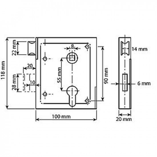 POORTSLOT + DAGSCHOOT L/R 60MM