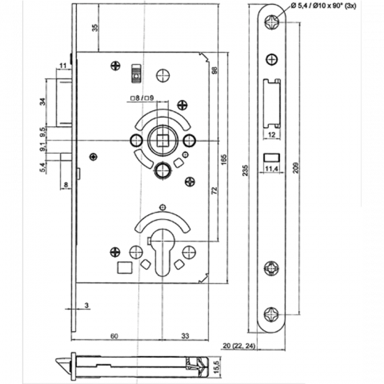 MAUER 8635 FPZW DSB 60 MM RVS DIN RS VOORPL.235X20MM-U-ROESTVRIJ