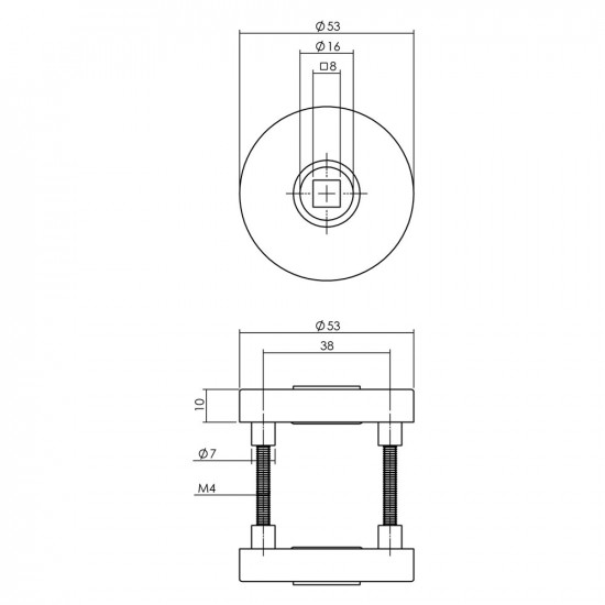 ROZETTEN MASSIEF VERDEKT ø53X10MM MET NOKKEN EN 2-WEG VEERCONSTRUCTIE STRUCTUUR ZWART