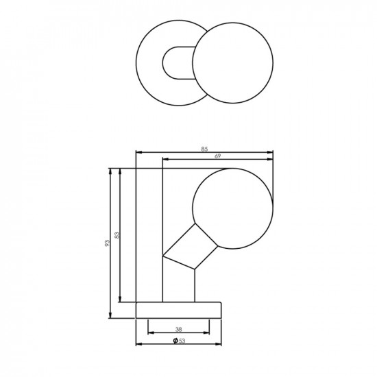 KNOP BOL/SCHUIN VAST OP ROZET VERDEKT 10MM RVS