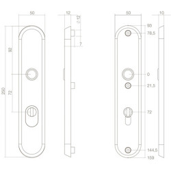 SKG3 VEILIGHEIDSSCHILDEN OVAAL 250X50MM PROFIELCILINDERGAT 72MM MET KERNTREKBEVEILIGING STRUCTUUR ZWART