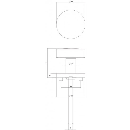 Intersteel KNOP CENTRISCH VAST OP ROZET (EN1906/4)