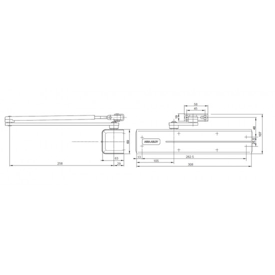 DC347-----DEV1- ASSA ABLOY DESIGN DEURDRANGER EN 5-7, EXCLUSIEF ARM, KLEUR ZILVER EV1.