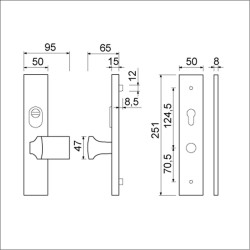 Ami vhb 251/50/15 kt72omk.knop 144,deurkruk 332 pc72 omk. f1 dd.38/42 mm