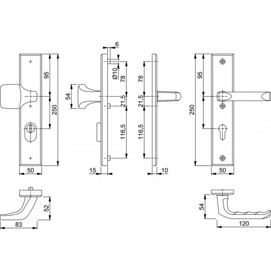 Hoppe vh-voordeurbeslag 61g/2236za/2214/113 f1 pc92 dd 54mm