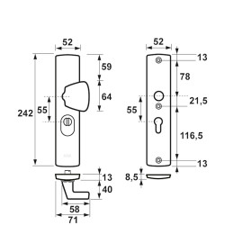 AXA veiligheidsbeslag curve plus s-knop pc55 anti-kerntrek/omkeerbaar/242x52x13/alu. gesl. f1/skg3