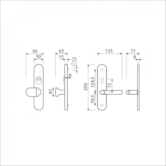 Ami vhb 250/50/15 kt72 omkeer knop 145 deurkruk 369 f1 dd.38/42 2g