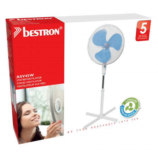 BESTRON STATIEFVENTILATOR, KORF O45CM, WIT, 45W