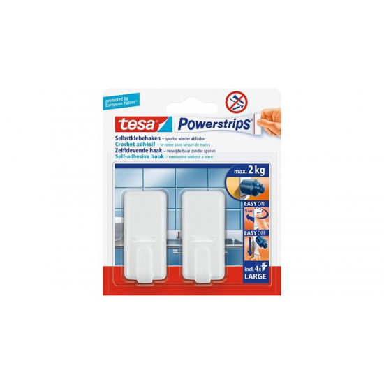 TESA POWERSTRIPS HAAKJES LARGE, HOEKIG, WIT